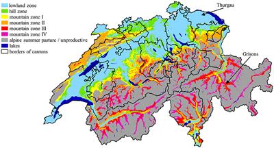 Collaboration between Mountain and Lowland Farms Decreases Environmental Impacts of Dairy Production: The Case of Swiss Contract Rearing